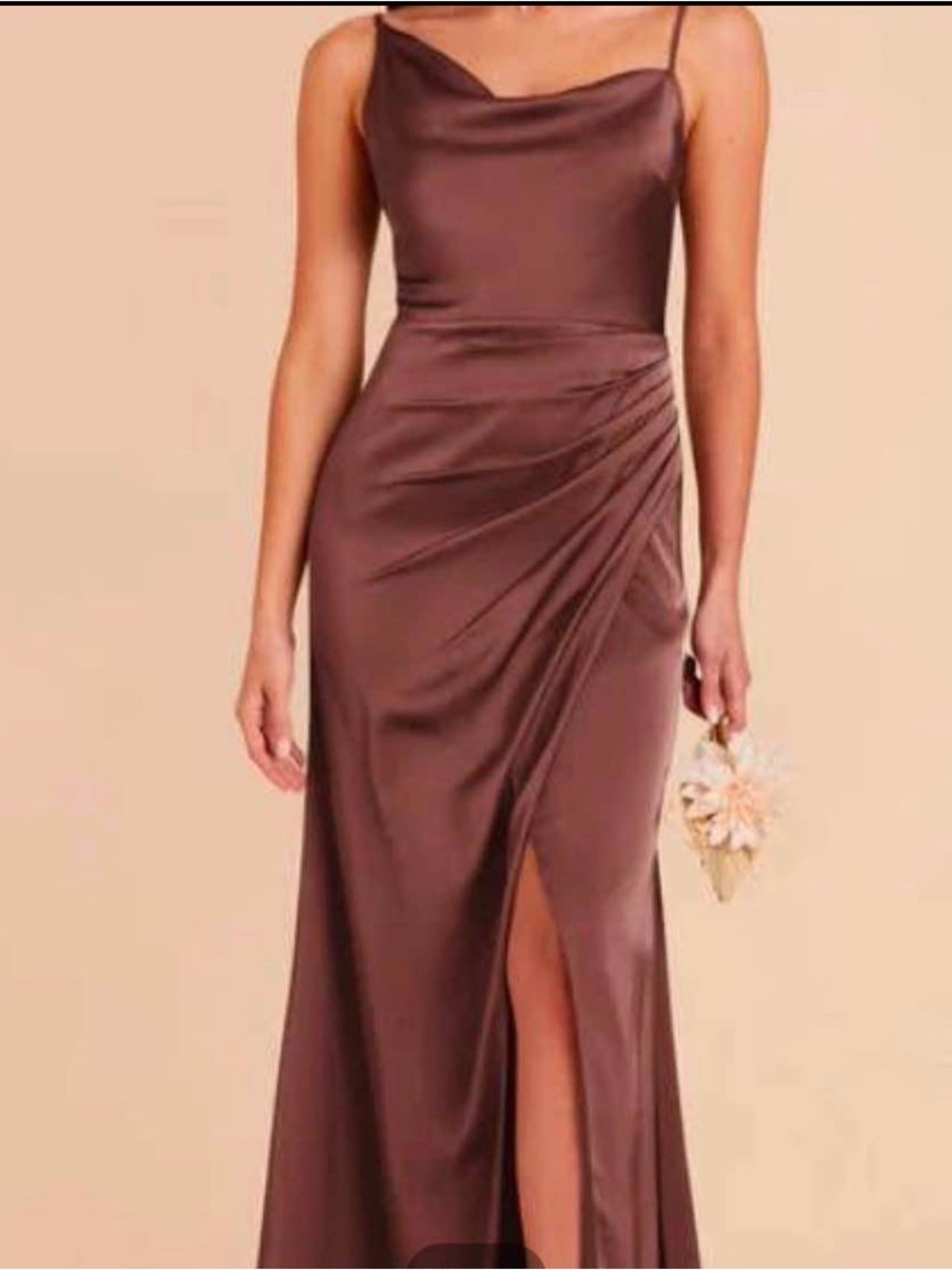 Birdy Grey Satin Cowl Neck Maxi Dress in Chocolate Brown
